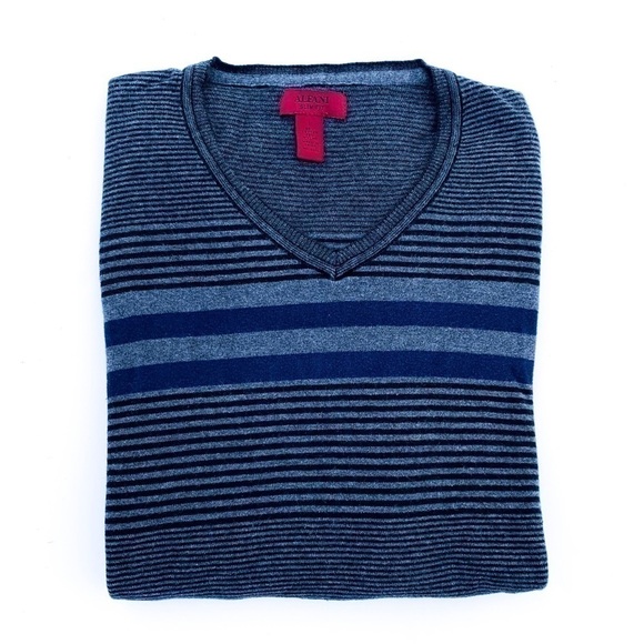Alfani Slim Fit Striped V-neck Pullover Sweater L - Picture 1 of 7